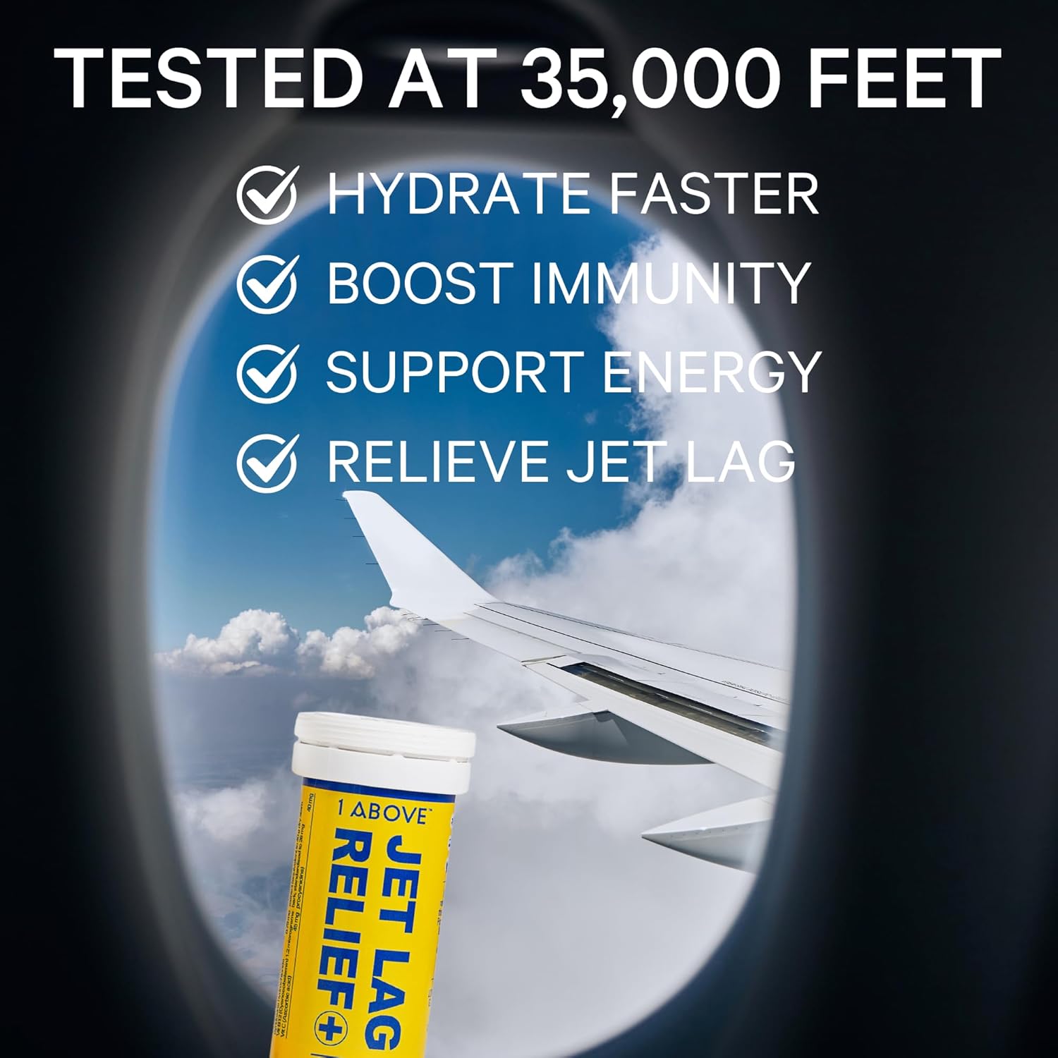 1ABOVE Jet Lag Relief Tablets - Citrus-Flavored Effervescent Multivitamin with Pycnogenol Travel Supplement for Hydration, Energy, Immune Support and Faster Recovery - Flight Essential, 20 Tablets