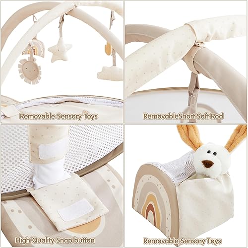 Miniatura 4 de Beright Gimnasio y tapete de juego 5 en 1, gimnasio de juego y piscina de pelotas con juguetes sensoriales para bebés recién nacidos para