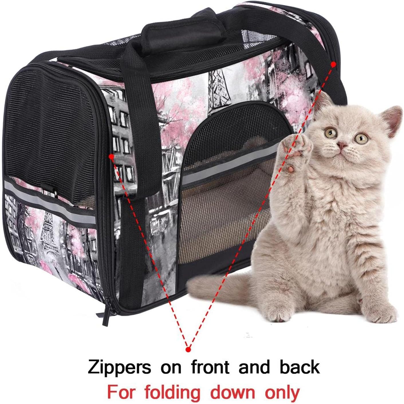 油絵 パリ ペットパック ペットキャリーバッグ 猫・小型犬用 マット付き 通気性 軽量 携帯しやすい 車載/旅行/通院/アウトドア