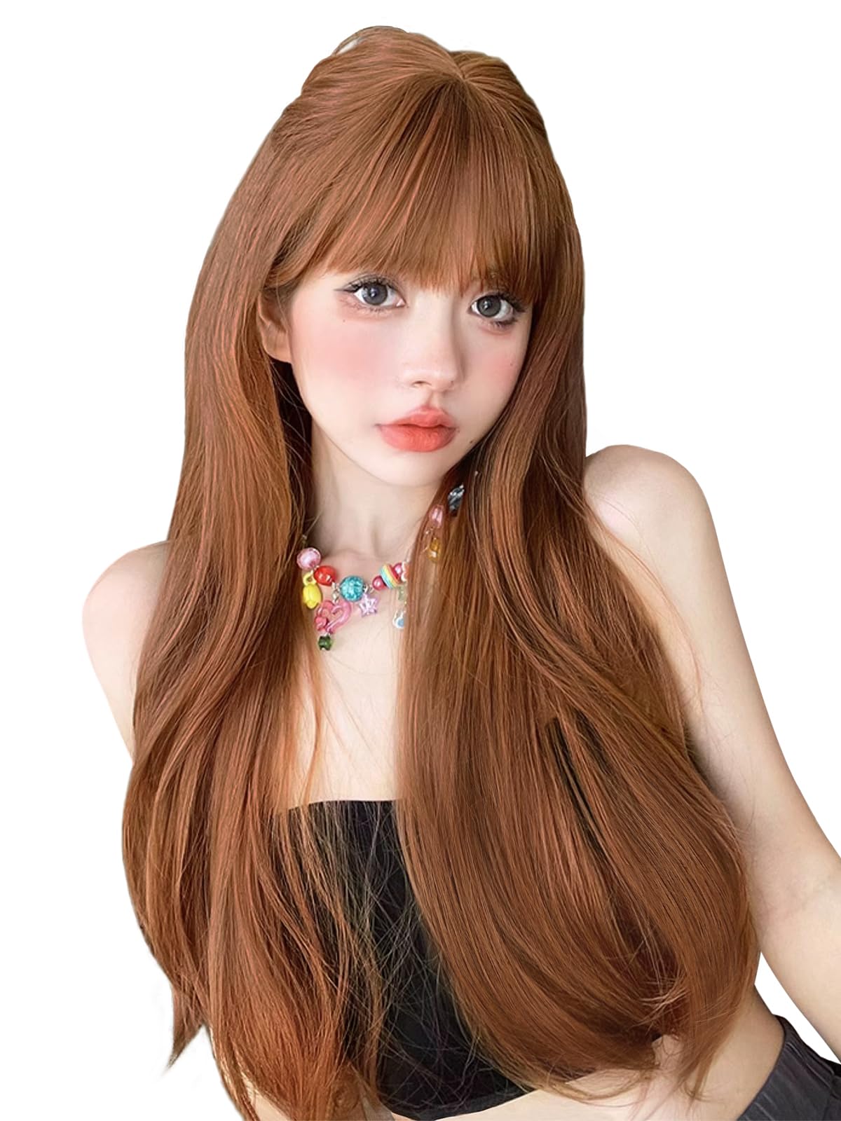 Amazon.co.jp: FORCUTEUウィッグ ロング オレンジブラウン ストレート