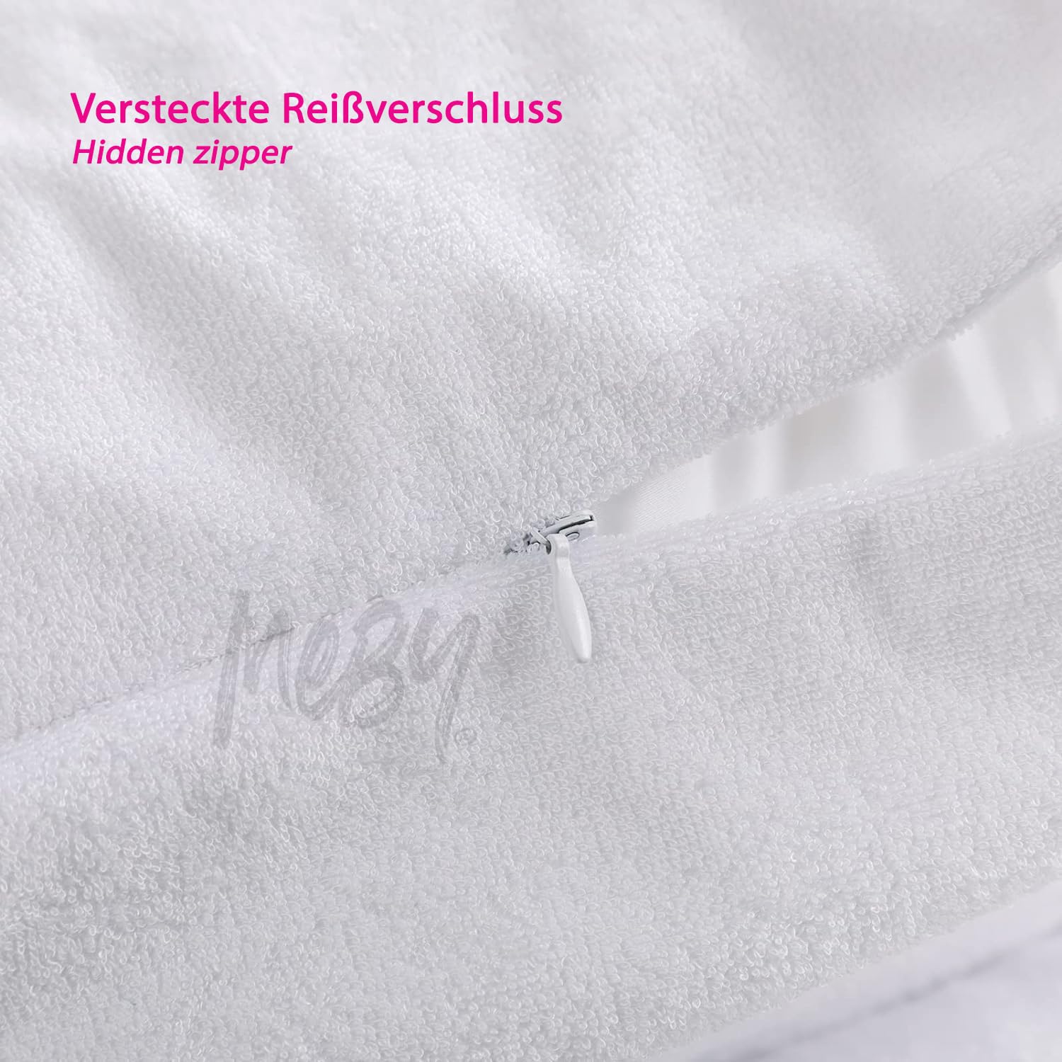 Set of 2 Waterproof Cotton Pillow Protectors with Hidden Zipper. Breathable Pillow Protector, Moisture Protection, Elastic - Image 4