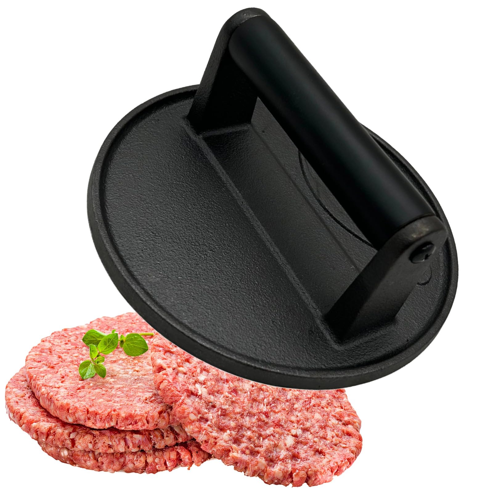 Burgerpresse aus Gusseisen mit Holzgriff, 6,3 Zoll runde Fleischpresse zum Grillen, Smash-Burgerpresse für BBQ, Speck, Sandwiches und Gemüse, robustes Design für gleichmäßiges Kochen