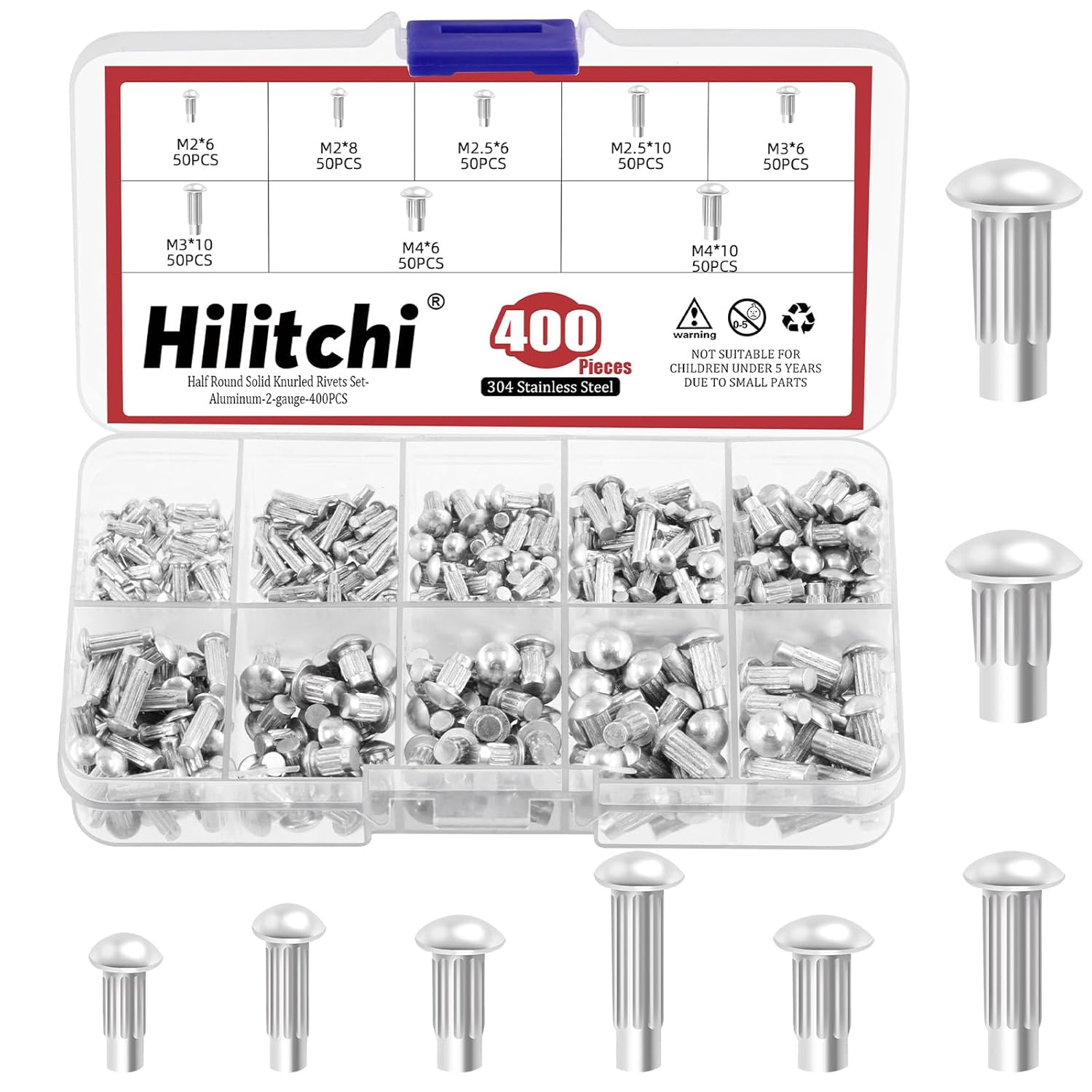 Hilitchi 400Pcs M2 M2.5 M3 M4 Rivet Nuts Assortment Kit Aluminum Flat Head Threaded Insert Nuts Metric Rivet Nut Fasteners for Automotive Home Decor Metal Joining Repair