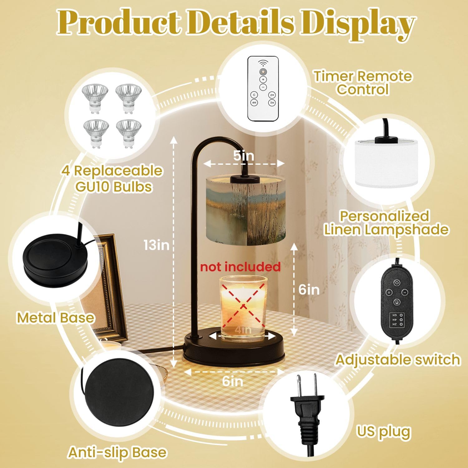 Candle Warmer Lamp with Timer and Dimmer, Mallard Duck Pond Animal Farmhouse Vintage Painting Oil Non-Slip Wax Melts Warmer with 4 Bulbs for Home Office Dorm, Birthday Gifts for Women