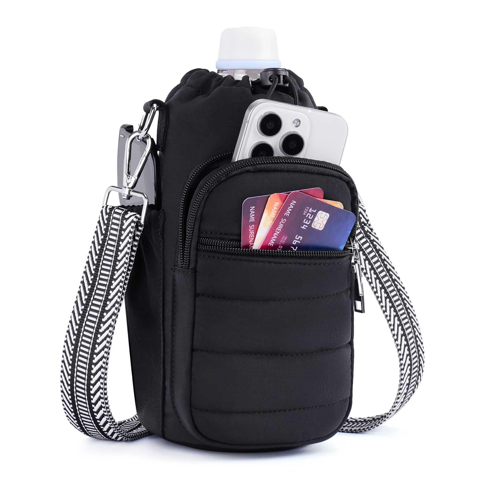 Lexiyat Water Bottle Bag 40 oz Crossbody Holder for Walking Hiking Insulated Compartment Carrier Purse with Adjustable Strap