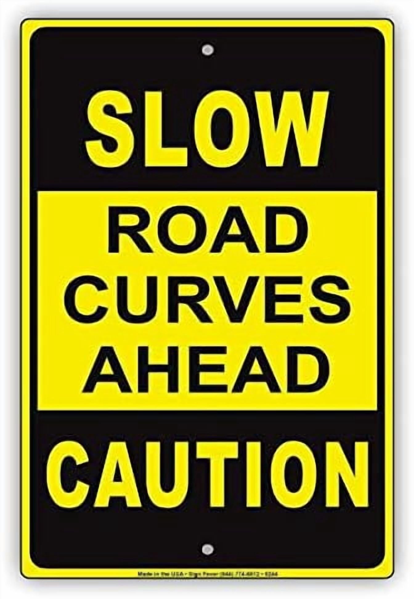 (2-Pack) Warning Metal Tin Sign Slow Down Road Curves Ahead Danger Peril Caution Road Sign Sign 6X8 Inches