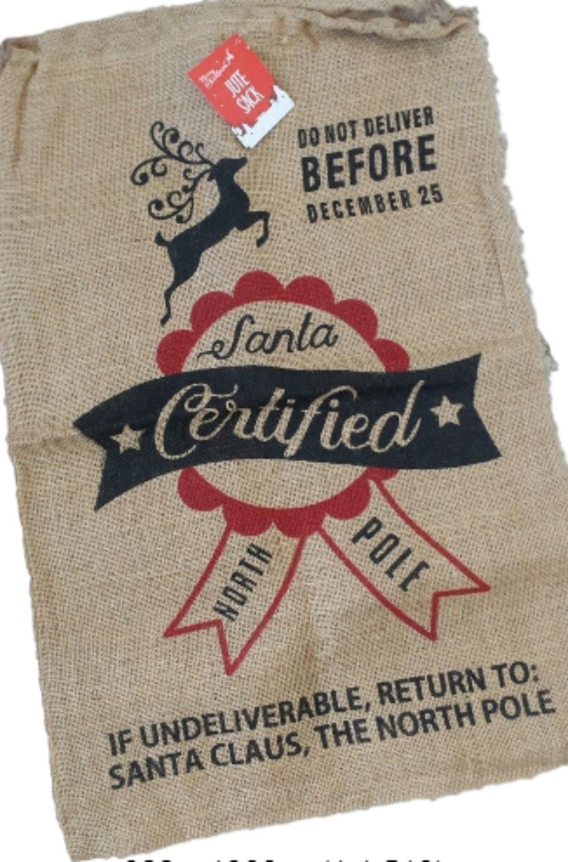 Large Christmas Santa Sack~Stocking Vintage Rustic Design~Jute Hessian Xmas Gift