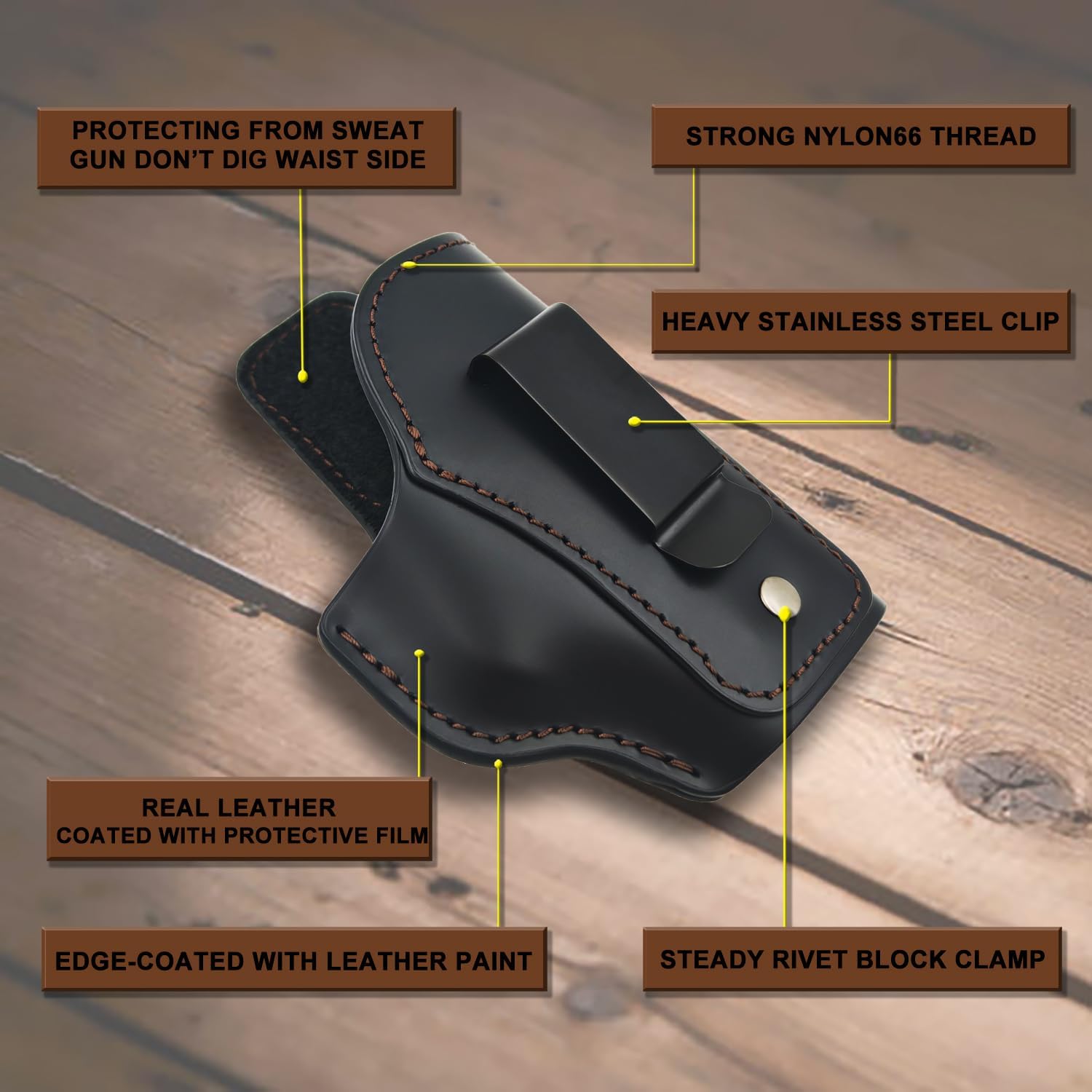 IWB Concealed Carry Holster for .380 Pistols Fits Ruger LCP/LCP MAX/LCP II, SIG P238, Walther PPK, S&W Bodyguard Holsters (Smooth Black, Right Hand - Inside Waistband)