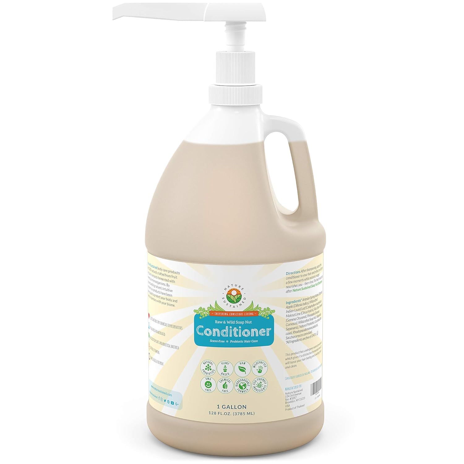 Nature Sustained Organic Conditioner - Hypoallergenic, Chemical-Free, Sulfate Free Natural Conditioner for Dry or Damaged Hair, Raw Probiotic Hydrating Soapberry Formula, Gallon, Original