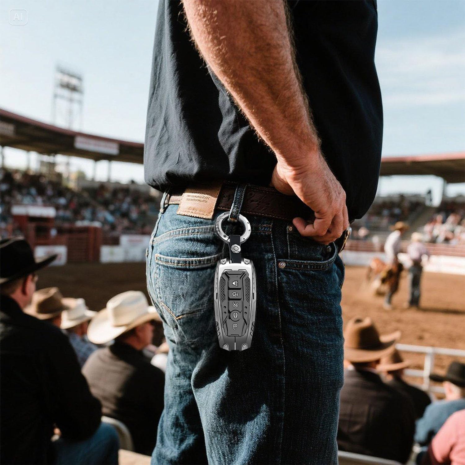 Heavy Duty Key Fob Cover for Ford F150, F250, Explorer, Escape, Edge | Shockproof, Anti-Scratch, 3/4/5 Buttons Protector Case with Keychain(Silver, Modle A)