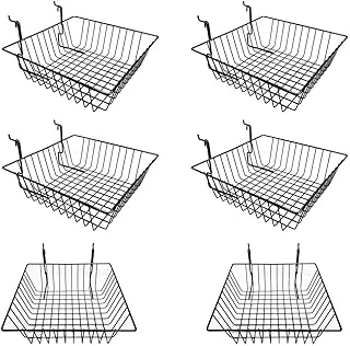 MH GLOBAL Set of 6 Pieces Small Black Metal Wire Double Sloping Basket for Slatwall Gridwall Pegboard Deep Rack Fixture