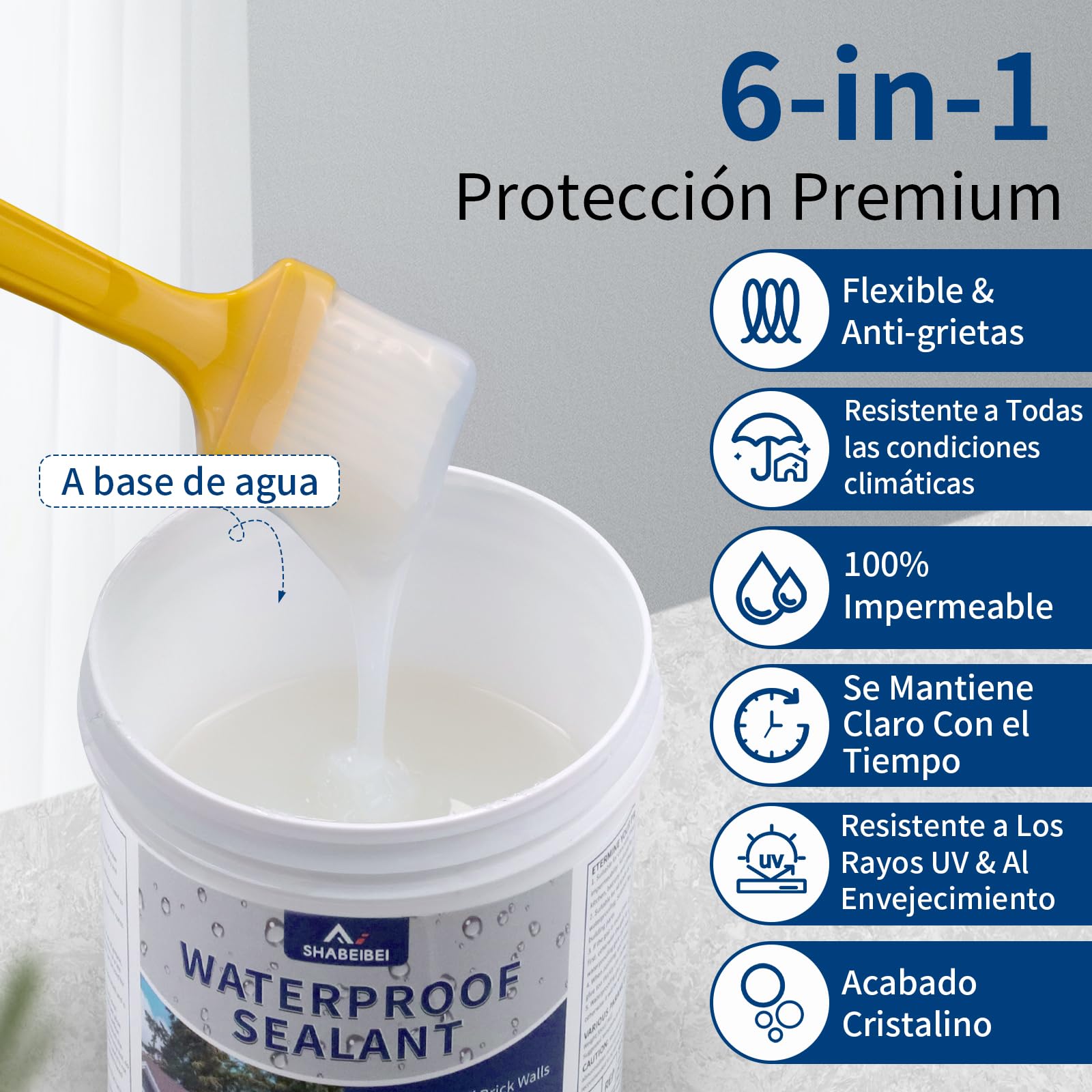 Liquide Étanchéité Transparent 2KG，Revêtement Imperméable Cristallin, Membrane Étanche Universelle pour Intérieur et Extérieur, Colle Étanchéité Anti-Fuite Durable