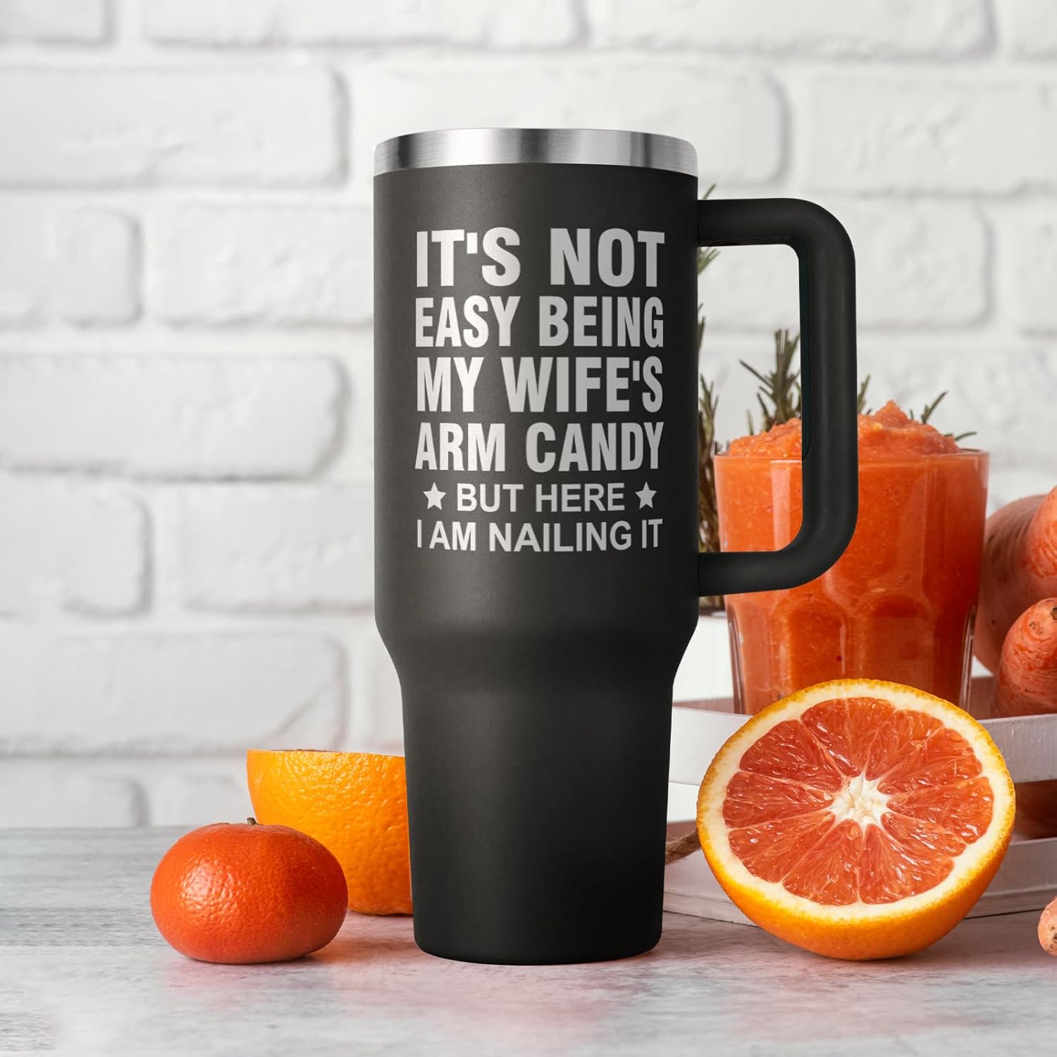 Shqiueos Husband Valentines Day Gifts from Wife 40oz Tumbler with Handle & Straw Lid for Men, Wedding Anniversary Romantic Gifts for Him, Birthday Fathers Day Christmas Funny Travel Coffee Cup - Image 3