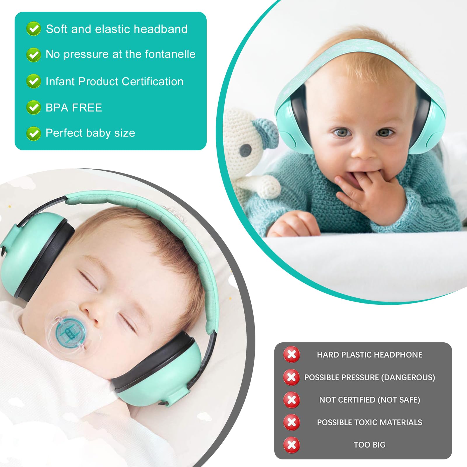 forhome Cuffie Antirumore Bambini, Protezione acustica per bambini, Cuffie Neonato Antirumore, Paraorecchie Pieghevoli, Adatto per Neonati di età Compresa tra 0 e 2 Anni (verde)