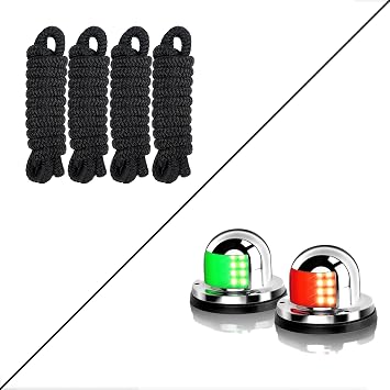 Obcursco Boat Fender Lines for Boat Bumper,4 Pack 3/8" x 6FT and Navigation Lights for Boats LED