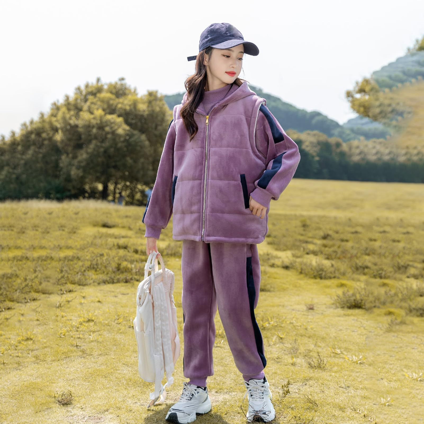 amropi Jogging Tuta Ragazze Felpa Con Cappuccio + Gilet + Pantaloni 3 PCS Set Completo per 3-13 anni