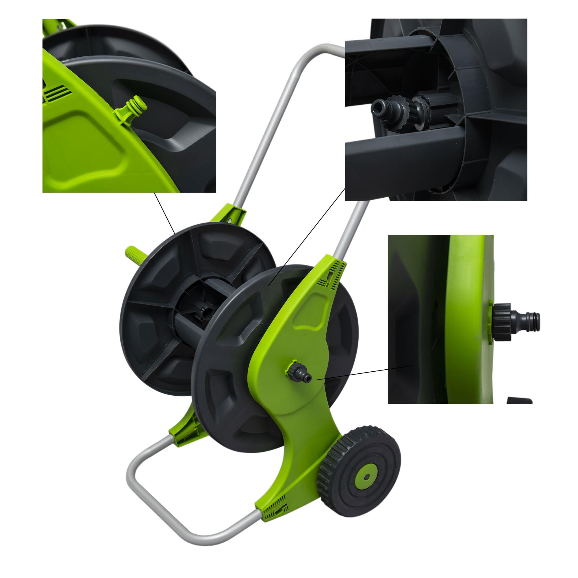 WERKA PRO Dévidoir sur Roues - Capacité 60 m Tuyau Ø 12,5mm ou 45m Ø 15mm - Acier Galvanisé et Plastique Robuste - Rangement Mobile pour Tuyau d'Arrosage Jardin