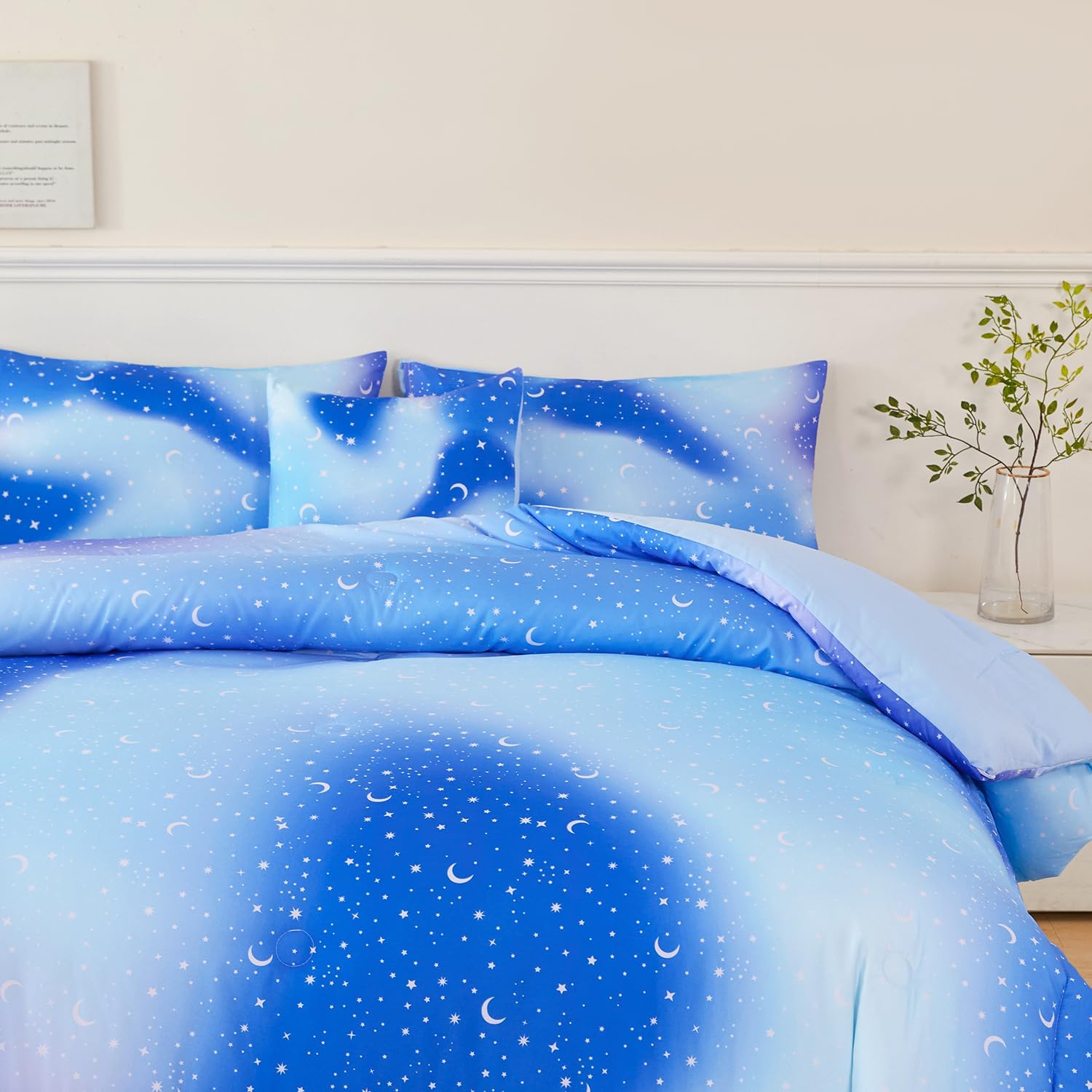 URBONUR 6Pcs Gradient Glitter Comforter Set for Girls Twin Size Blue Galaxy Kids Bedding Set for Boys Comforter Sets Soft Bed in A Bag Twin (Ombre Blue) - Image 4