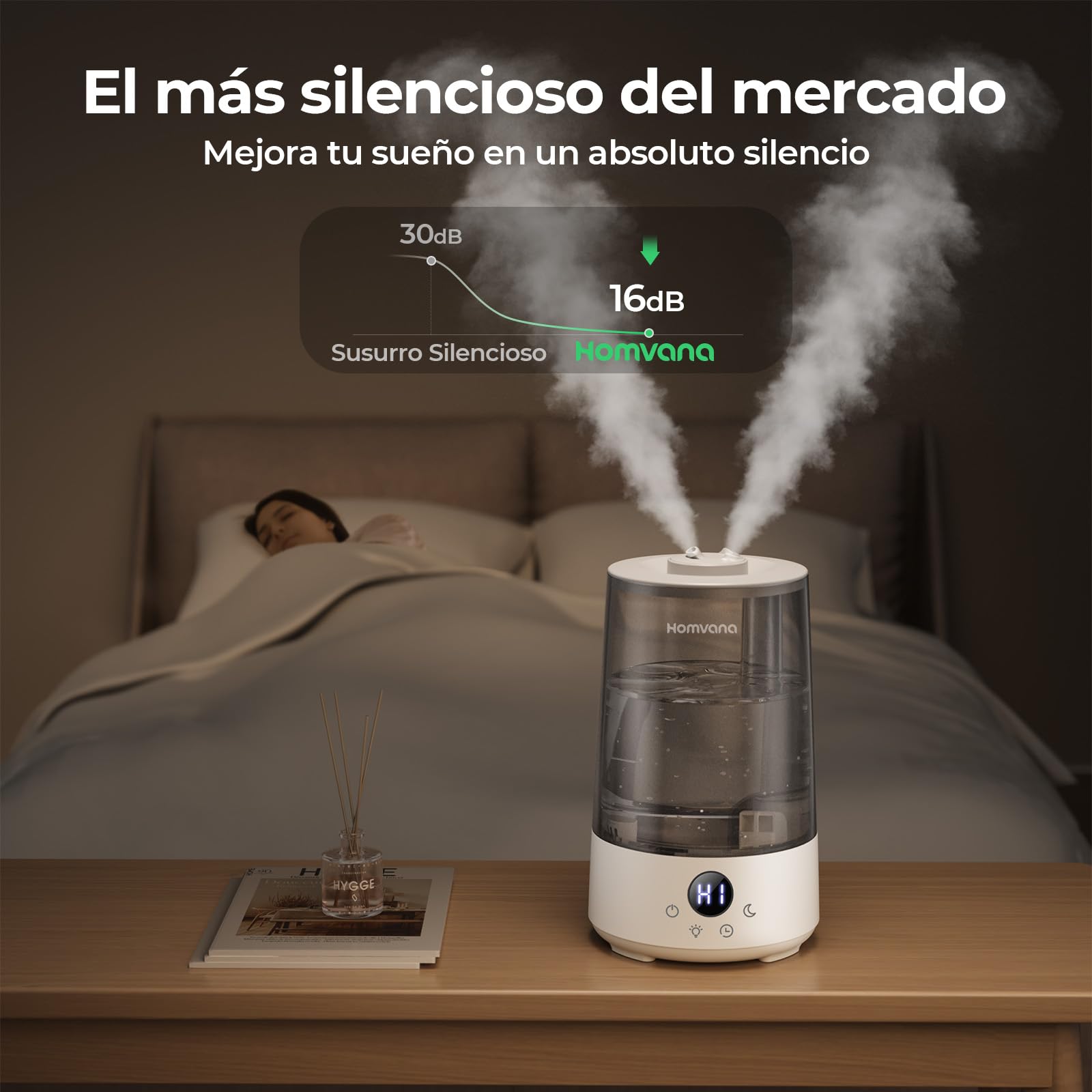 Homvana Humidificador Aceites Esenciales Aromas, Bebe 3.6L Hasta 34 Horas 16dB Silencioso de Para Dormitorio, Top-Fill Humidifier Plantas Ultrasonico, Difusor Aromatizador, Humidificadores Habitacion