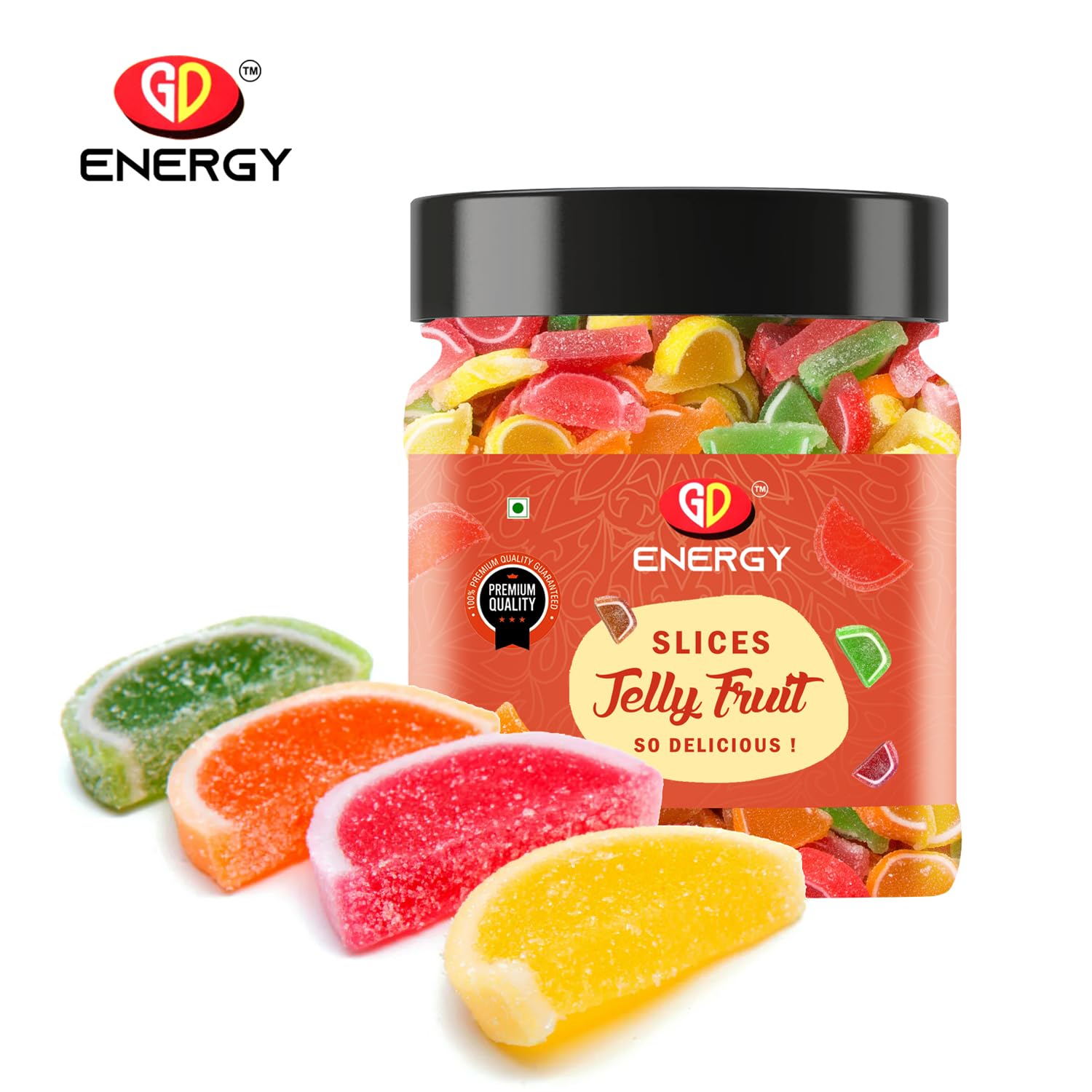 GD Energy Jelly Fruits Slices | Sugar Coated Candy | Mix fruits Jelly Bites | All Fruit Flavour Jelly Beans | So Delicious (500g) - Image 3 thumbnail