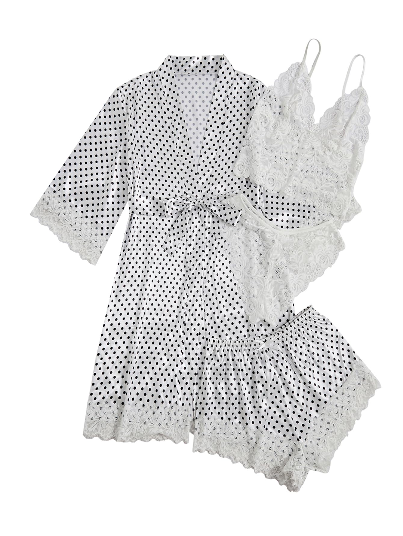 WDIRARA Women's Silk Satin 4pcs Pajamas Set Sleepwear with Robe