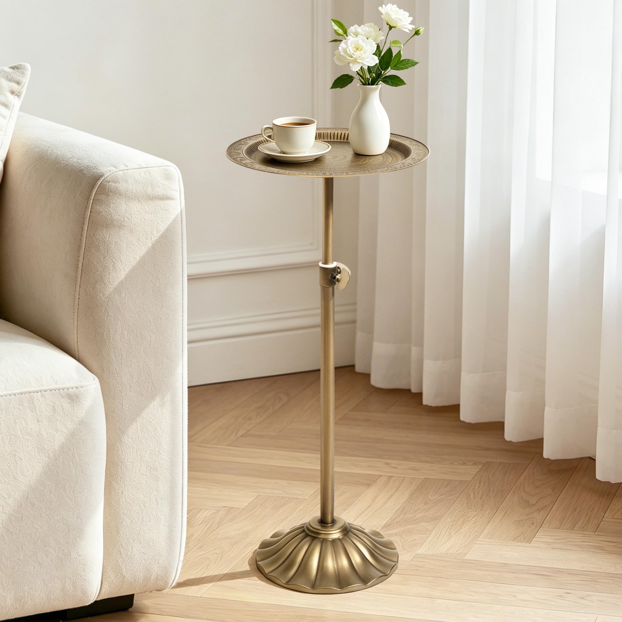 Photo 1 of Jorsnovs Adjustable Height Pedestal Side Table - Antique Gold