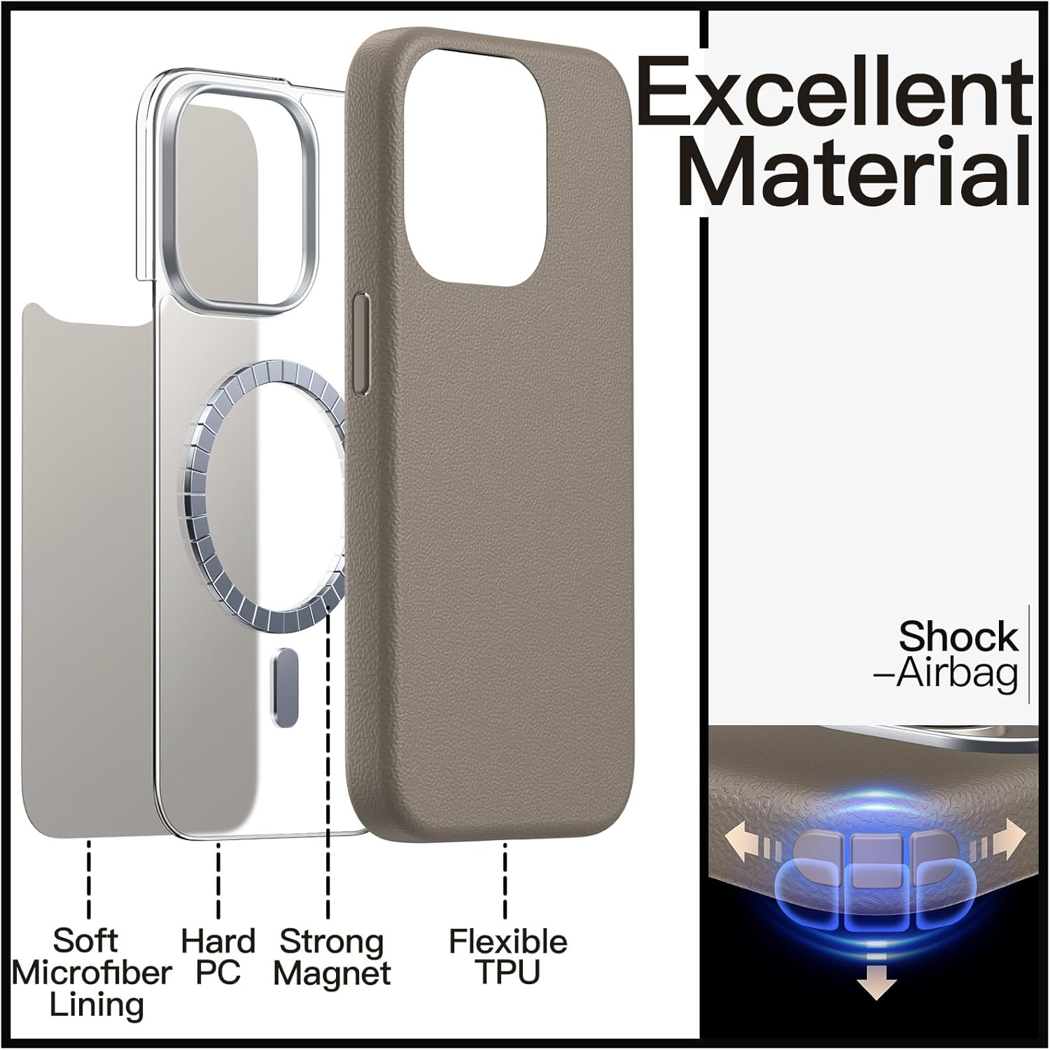 JETech Slim Case for iPhone 15 Pro 6.1-Inch Compatible with MagSafe, Soft TPU Anti-Scratch Shockproof Phone Cover with Leather Texture Design, Non-Leather (Natural Titanium) - Image 4