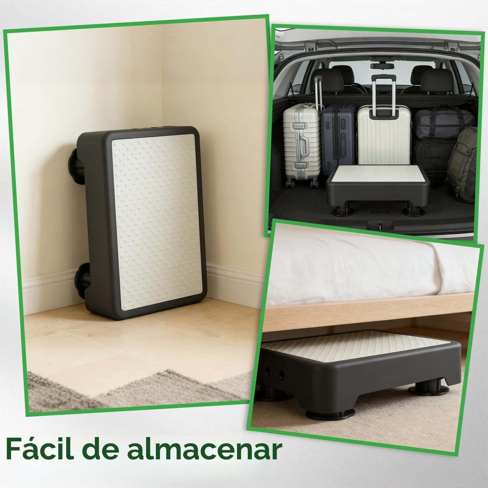 Taburete Escalera Antideslizante 3 Alturas Regulables 9,4-15cm, Escalón con Superficie Luminiscente, Taburete Escalón con Revestimiento Antideslizante para Mayores, Ducha, Coche, Interior/Exterior