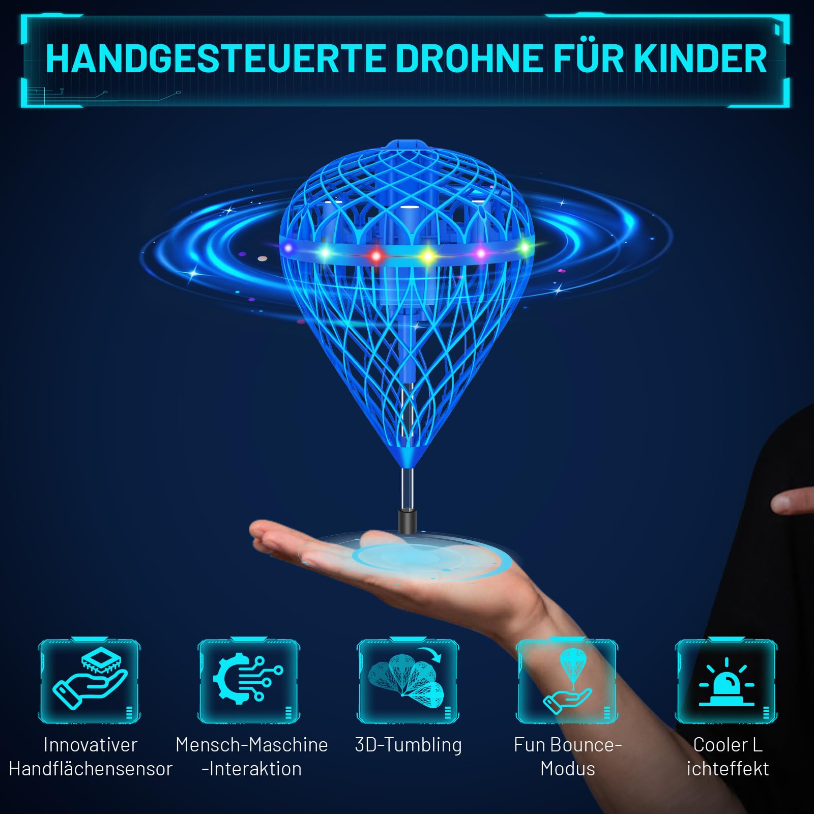 Juguete de bola voladora, mini dron de 360 ° controlado a mano para niños a partir de 6 a 12 años, Droleapfly Magic Hover Ball con modo de saltar, avión drone regalos para niños y niñas