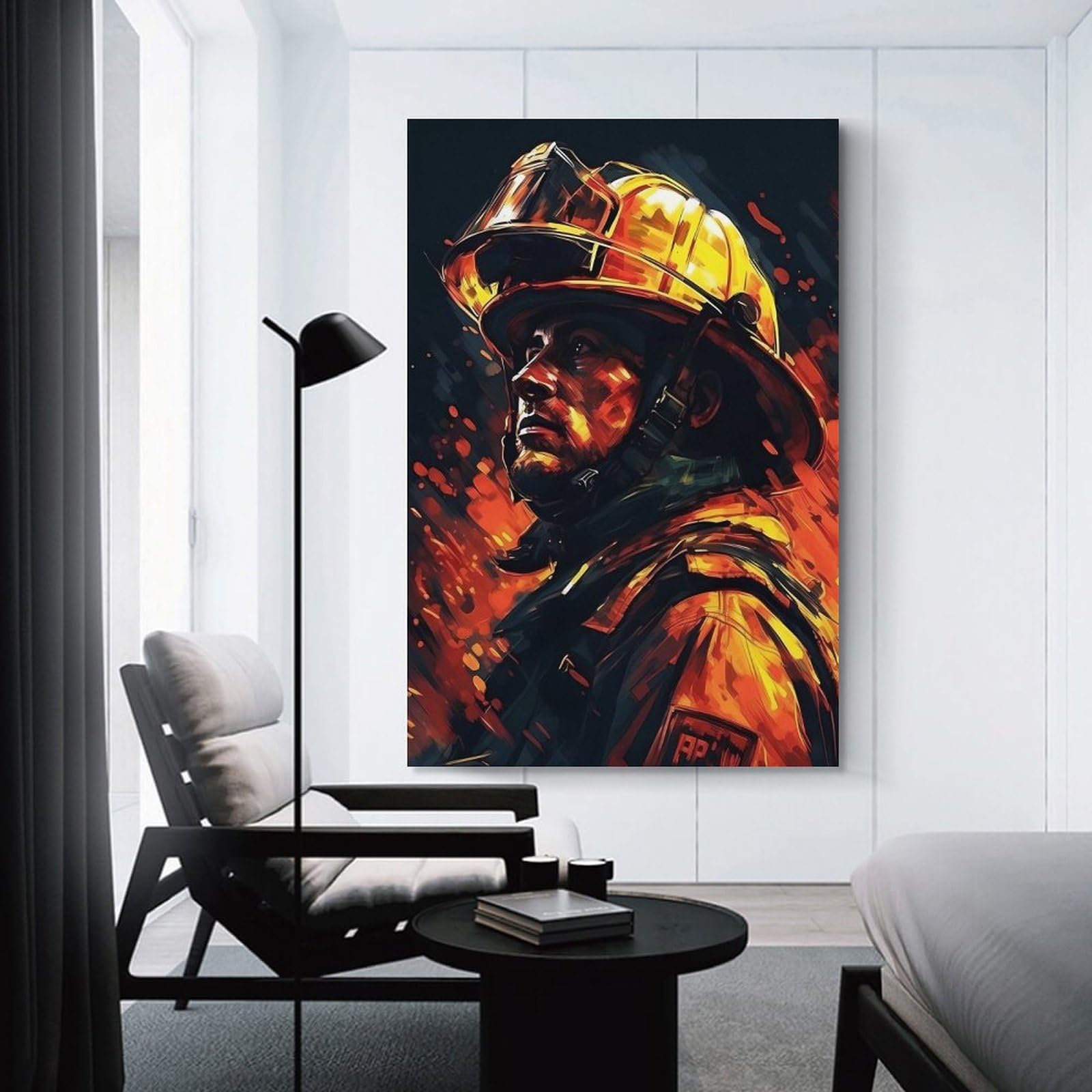 Junmoney Home Decor Wall Art Firefighter Drawn, 24x36inch(60x90cm), for New Homes, Bedrooms Or Workspaces, Home Decor Gift with Stylish Appeal