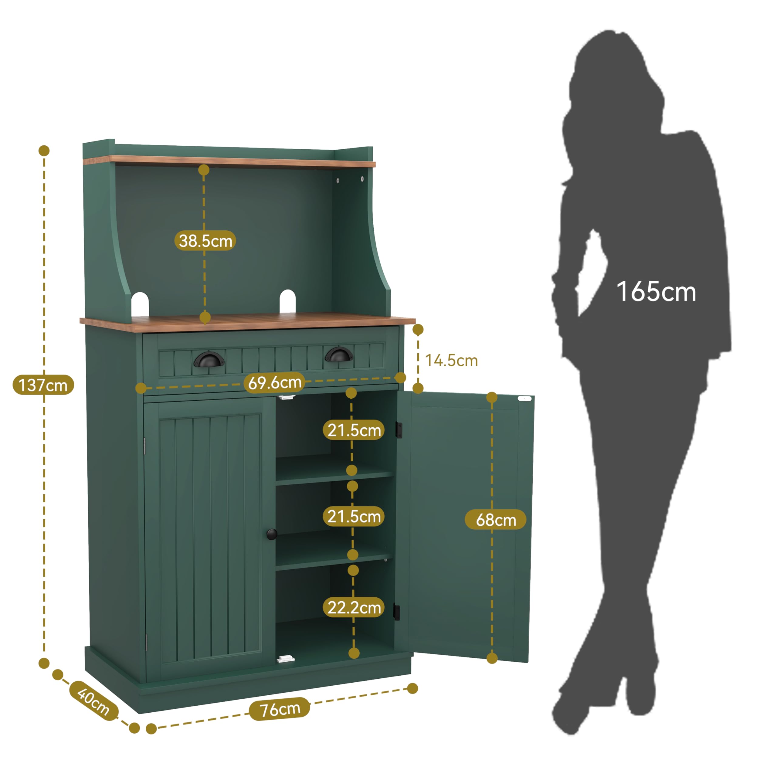 HOLTICO Armadio Multiuso per Cucina con Spazio Microonde, Mobile Salvaspazio Verde con Ripiano Regolabile, Adatto per Soggiorno, Camera da Letto, Sala da Pranzo e Garage, verde