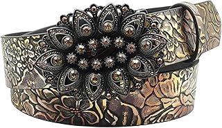 XSFAMGB Cinturón Retro Negro con Estampado de Hojas for Mujer, decoración clásica.(Multi-Colored,100cm)