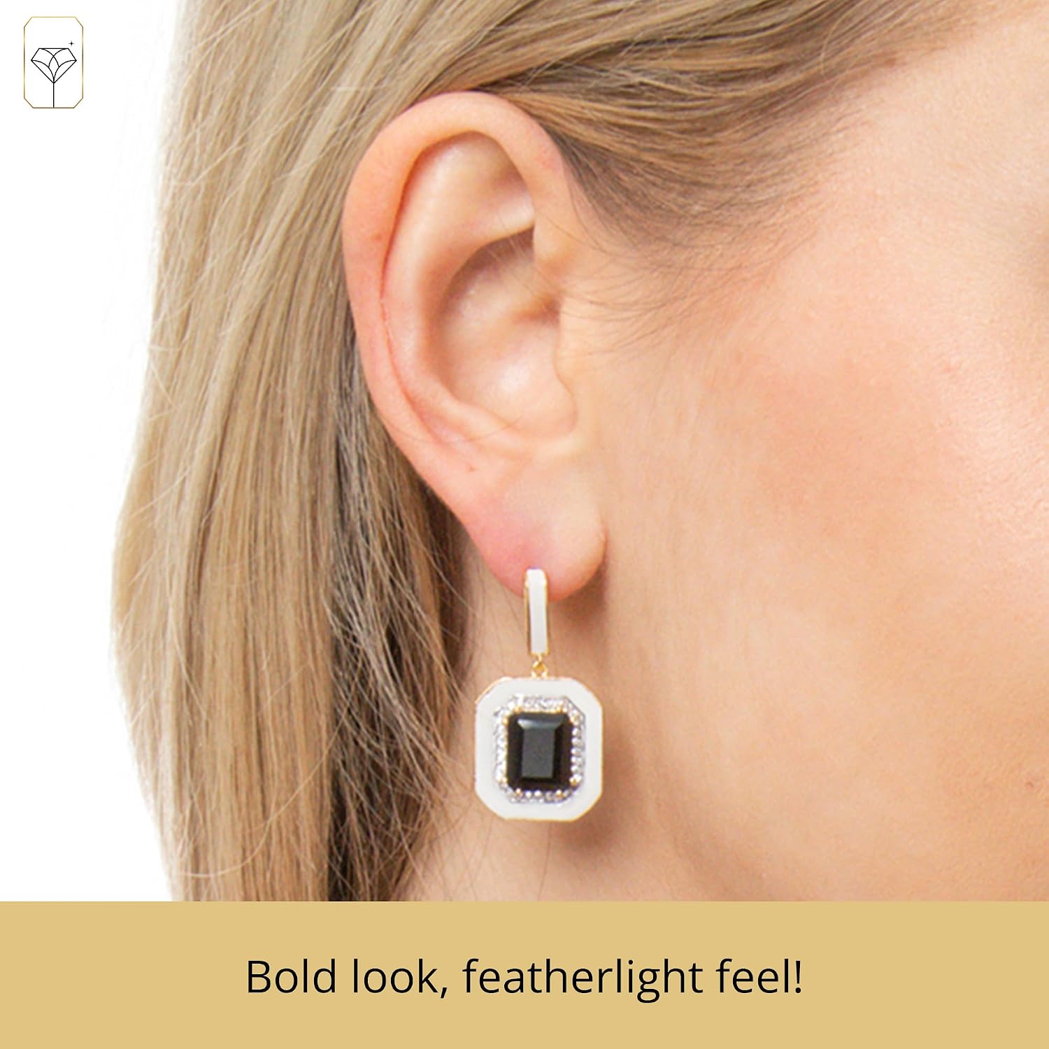 32MM Big Gemstone Statement Dangle Earrings with Enamel and White Sappire Accents | 14k Gold over Sterling Silver Hypoallergenic Statement Earrings by MAX + STONE