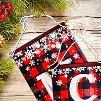 Vista 3 de Ivenf Juego de letreros de decoraciones navideñas para patio exterior y porche delantero, pancarta de puerta a cuadros búfalo rojo y negro