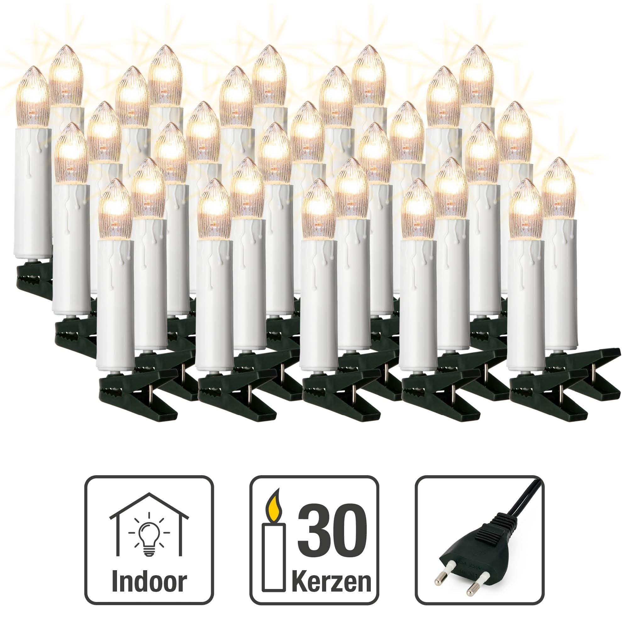 Hellum catena luminosa per albero di Natale, catena luminosa per interni con clip, 30 luci, lunghezza luci: 11,6 m, cavo di alimentazione da 1,5 m, stelo bianco, con spina < 59, 613018