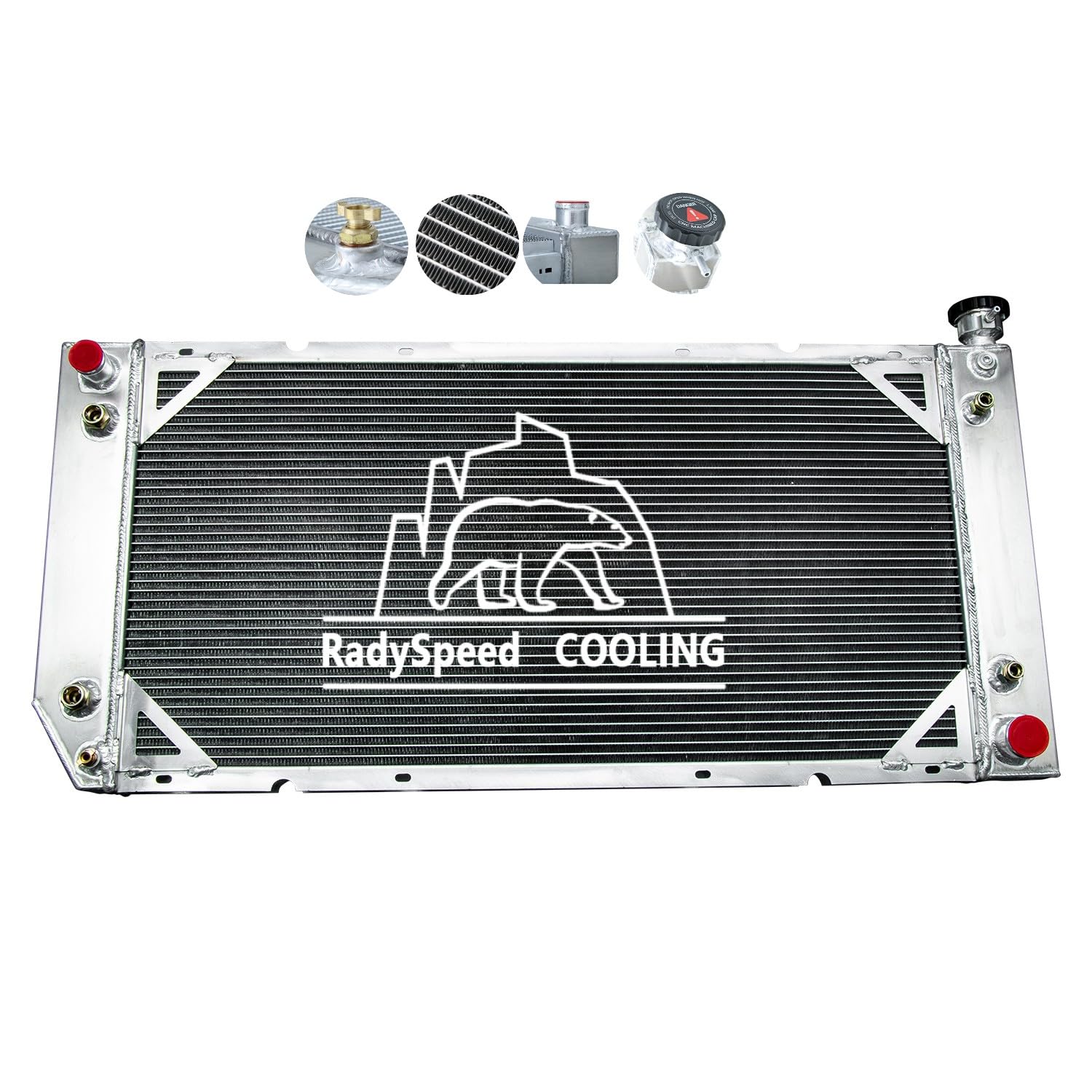 4 ROW ALUMINUM RADIATOR for 1988-2000 CHEVY C/K 1500 2500 3500 TRUCK 5.7L-7.4L, Replacement Radiator, Direct Bolt-On, TIG Welded, 5 YEAR WARRANTY