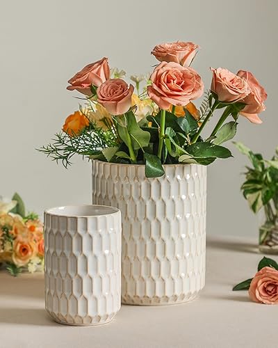 Miniatura 4 de Soporte para utensilios, 7.3 + 5.4 pulgadas de cerámica para encimera, utensilios de cocina grande para encimera de cocina, juego de 2, beige