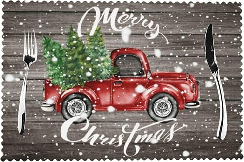 Farm Rustic Vintage Retro Old Christmas Red Truck 4 Piece Set of Placemats Pc Pa