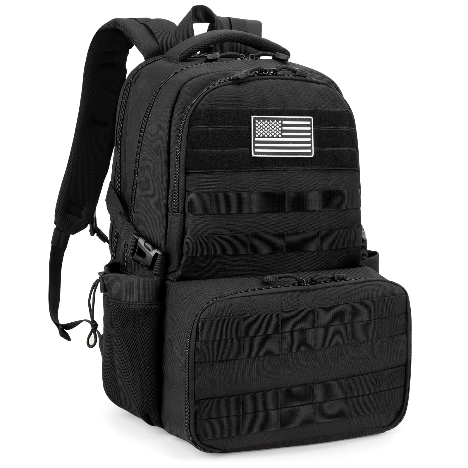 Jueachy Tactical Backpack with Lunch Box for Men: Laptop Compartment Bookbag with lunchbox for Work School for Women Mens Black