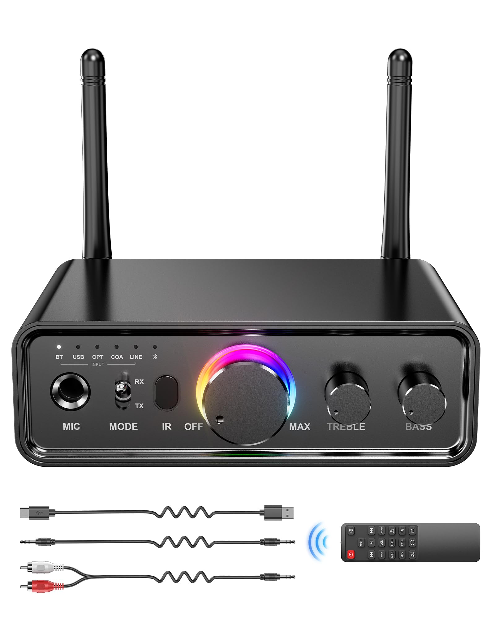 Receptor transmisor de audio Bluetooth 5.3 para TV Home Stereo, Bluetooth inalámbrico de alta fidelidad de baja latencia y adaptador de audio HD, compatible con USB, RCA, AUX, DAC, coaxial y entrada y