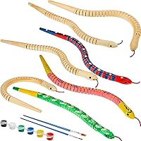 Vista 1 de BBTO Serpiente de madera sin terminar con 10 piezas de serpiente de madera flexible articulada con 12 colores acrílicos para manualidades