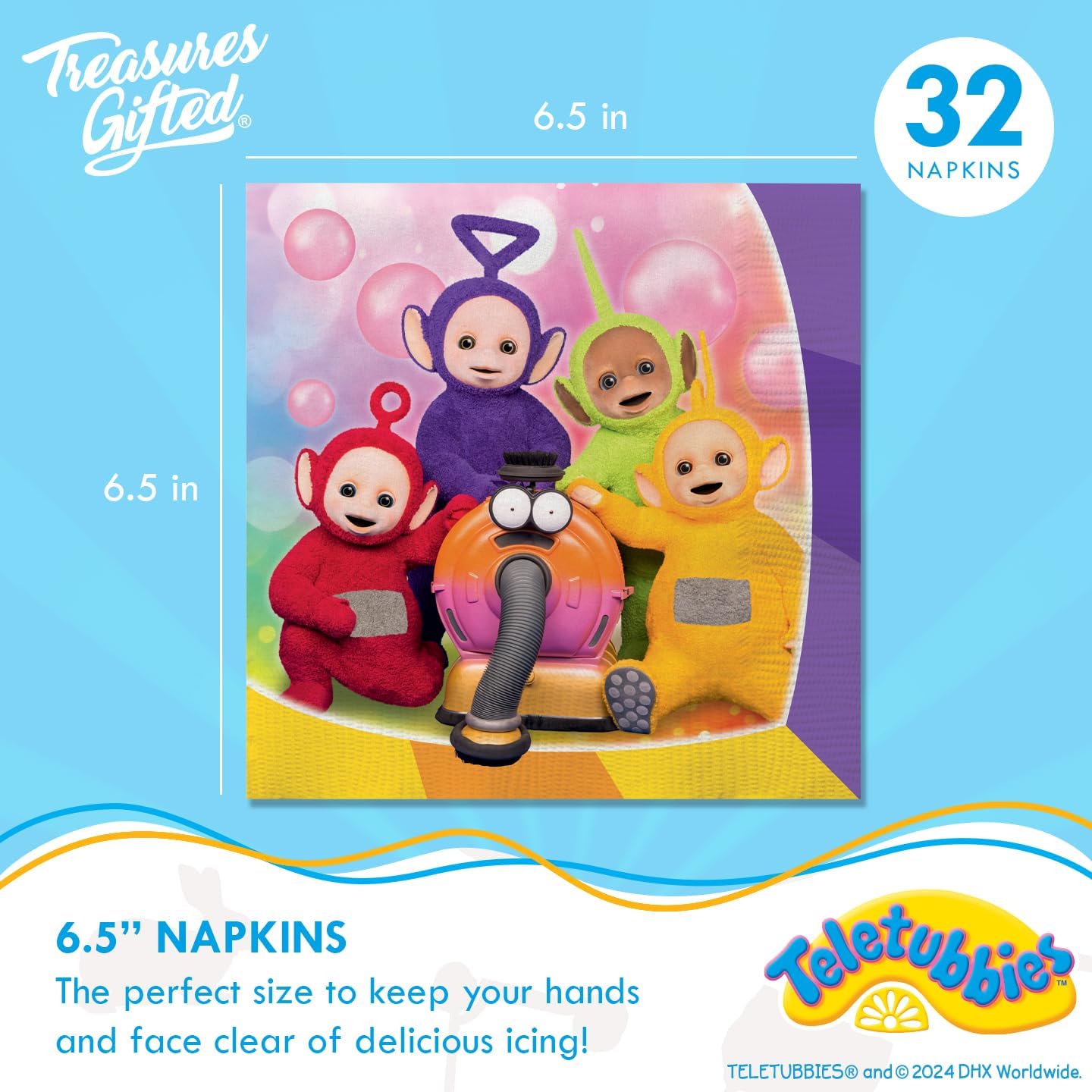 Treasures Gifted Officially Licensed Teletubbies Birthday Party Decorations - Serves 24 Guests - Dinnerware Classic Set Teletubbies Party Supplies - Plates, Cups and Napkins Set