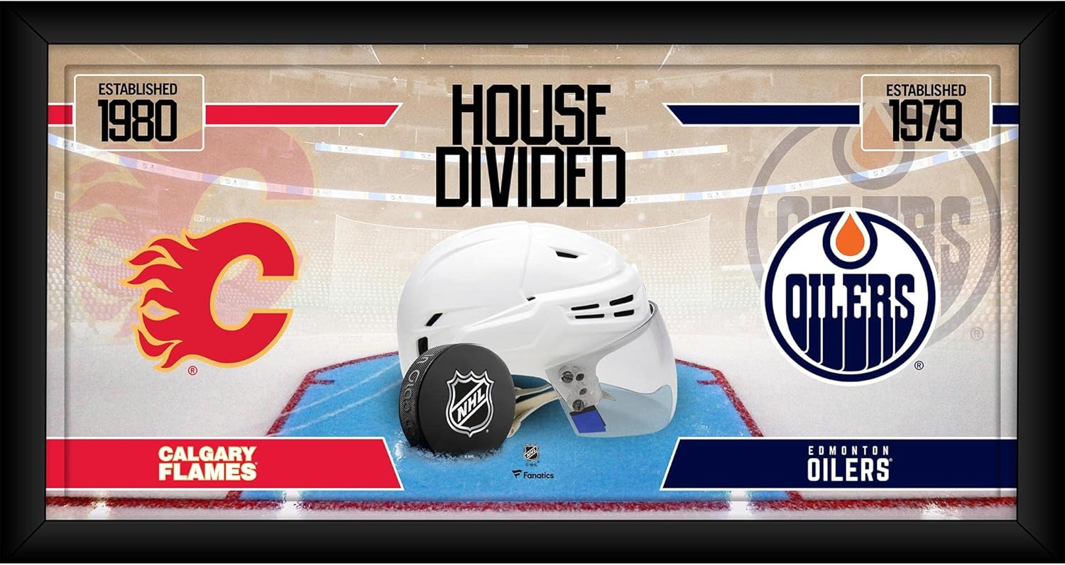 Calgary Flames vs. Edmonton Oilers Framed 10" x 20" House Divided Hockey Collage - NHL Team Plaques and Collages