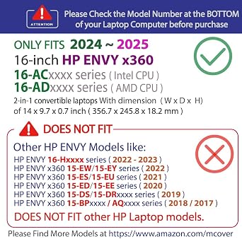 mCover Case ONLY Compatible for 2024~2025 16-inch HP Envy x360 16-ACx / 16-ADx Series 2-in-1 Windows Notebook PC (NOT Fitting Any Other HP Models) - Blue