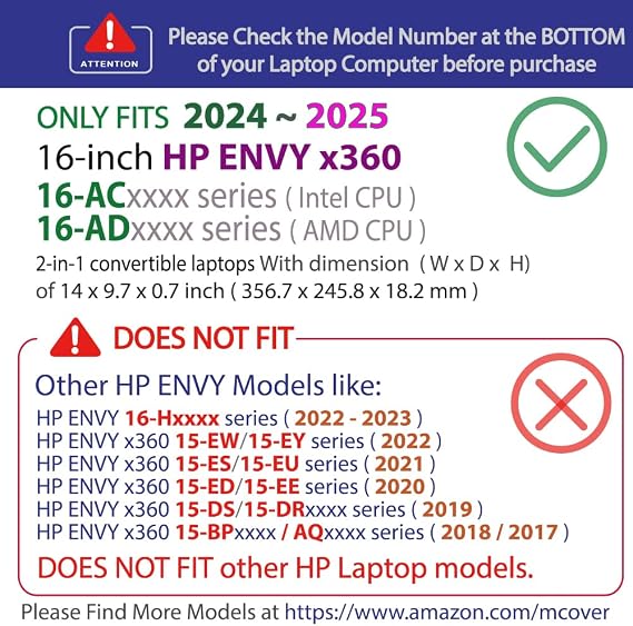 mCover Case ONLY Compatible for 2024~2025 16-inch HP Envy x360 16-ACx / 16-ADx Series 2-in-1 Windows Notebook PC (NOT Fitting Any Other HP Models) - Blue