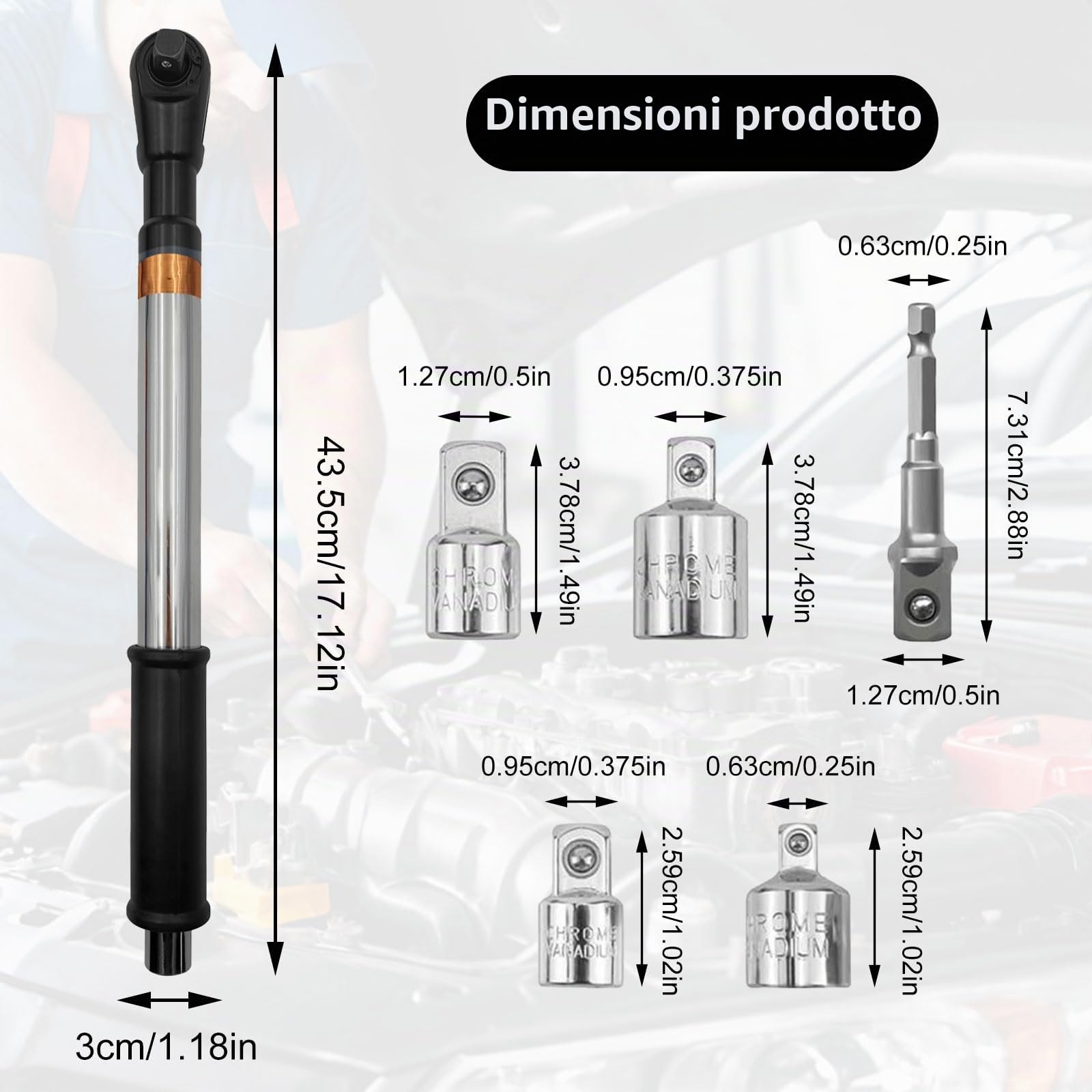 Chiave di prolunga per trapani, offset Extension Wrench, chiave a cricchetto elettrica, chiave a catena (con 4 adattatori)