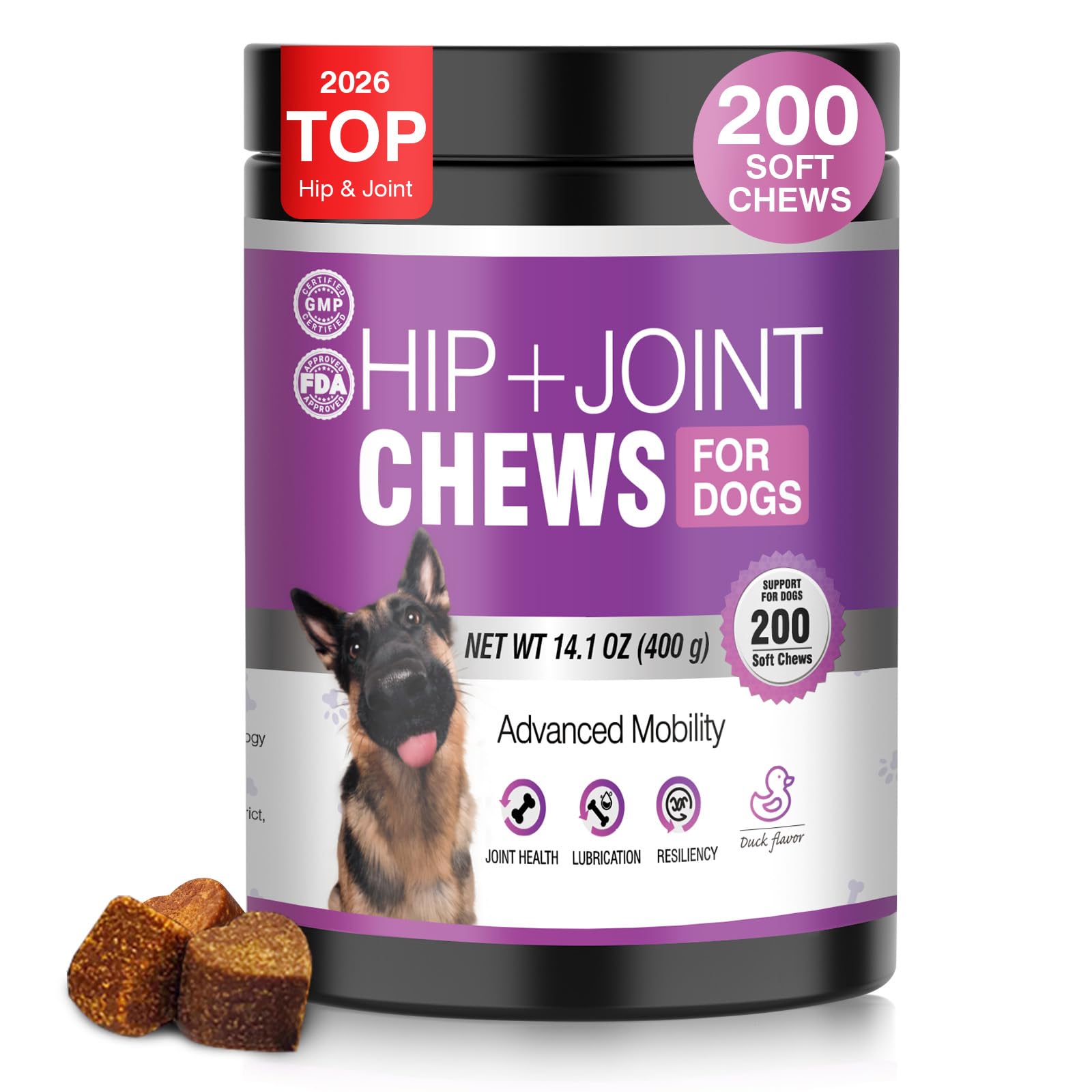 Glucosamine for Dogs 200pcs Joint Support Supplement Dog Hip and Joint Chondroitin Chews Treats with MSM Hemp Dog Joint Pain Relief Mobility Supplements Duck Flavor Fit All Large Small Medium Breed