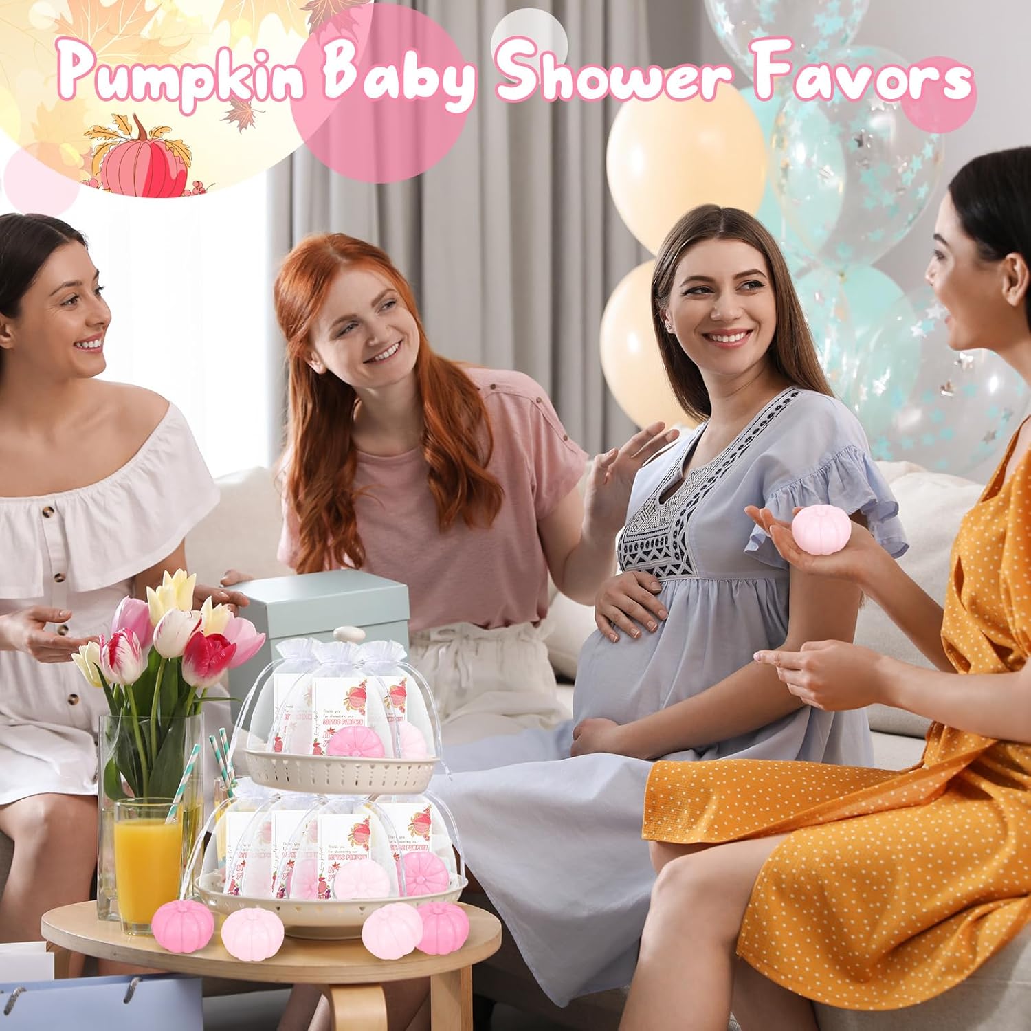 Liliful 50 Sets Pumpkin Soap Baby Shower Favors Thanksgiving Fall Favors for Bridal Shower Wedding Party Decorations 50 Little Pumpkin Soaps 50 Thanks Cards 50 Organza Bags Gender Reveal Gift(Pink)