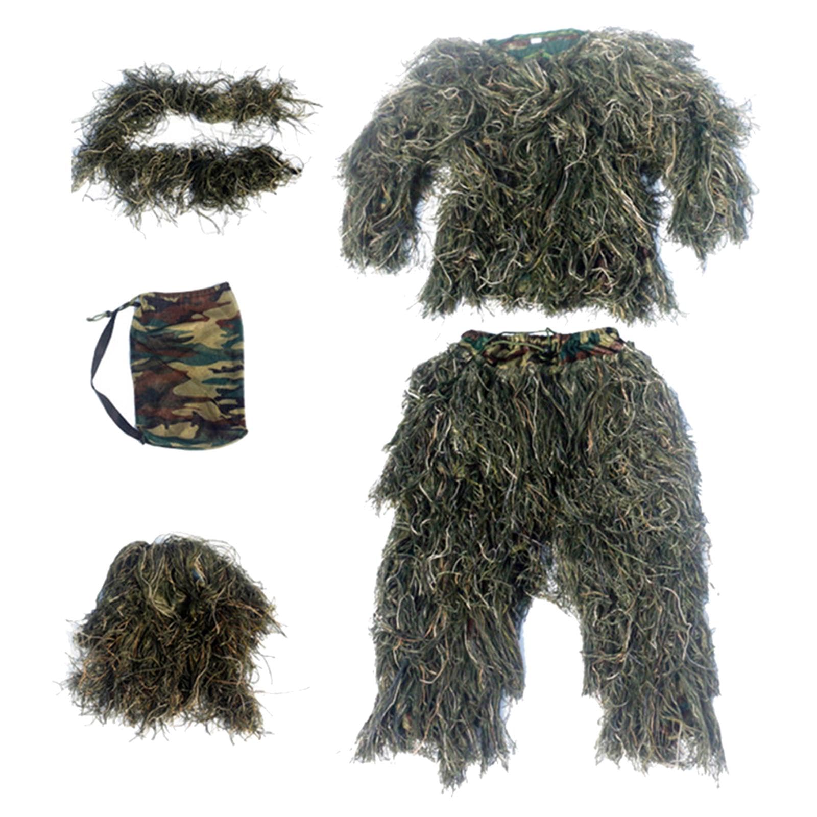 Traje Ghillie para Hombre, Pantalón, Sombrero, Disfraz de Bosque con Bolsa de Almacenamiento, Conjunto Uniforme para Observación de Aves, Jardinería,
