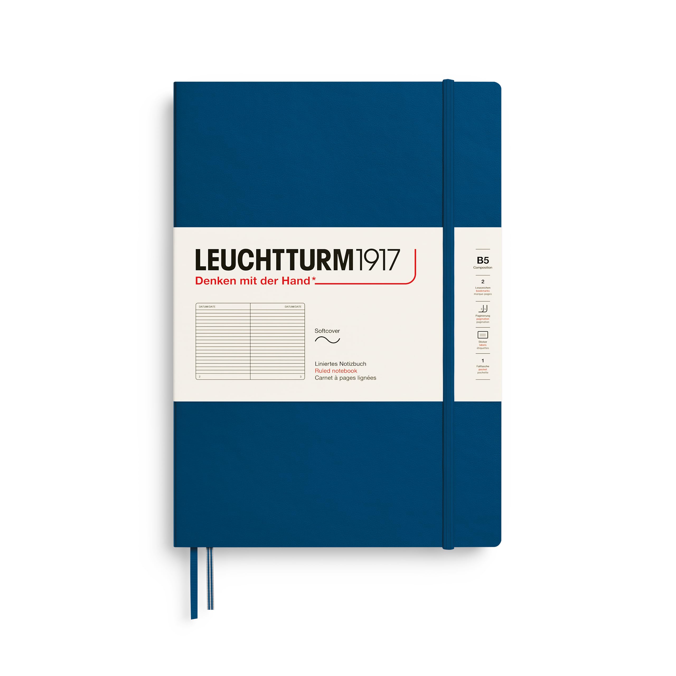 LEUCHTTURM1917 - Notebook Softcover Composition B5-123 Numbered Pages for Writing and Journaling (Ruled, Indigo) — image 1
